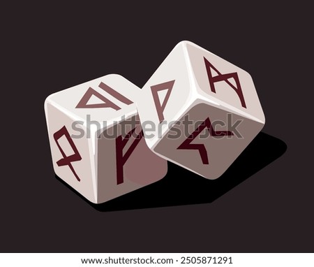 Illustration Dice with runes. D6 light dice on a dark background