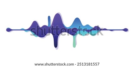 Illustration of a double sound wave. Turquoise and purple liquid sound wave on a white background