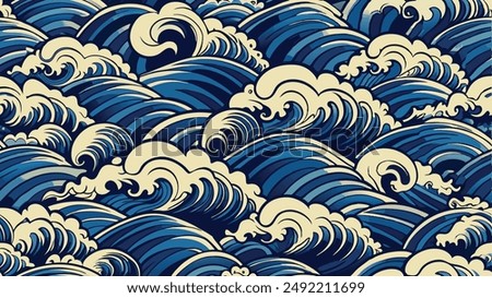 Japanese water wave seamless pattern