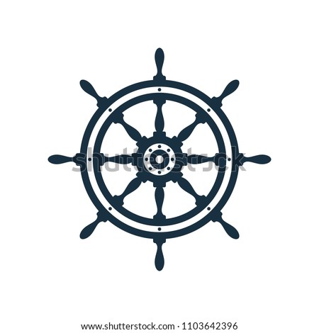 Ship wheel on white background. Nautical icon design.