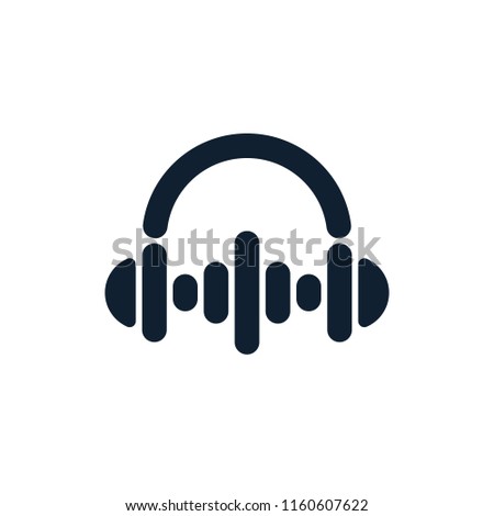 Headphones and sound waves on white background. Flat vector headphones design.