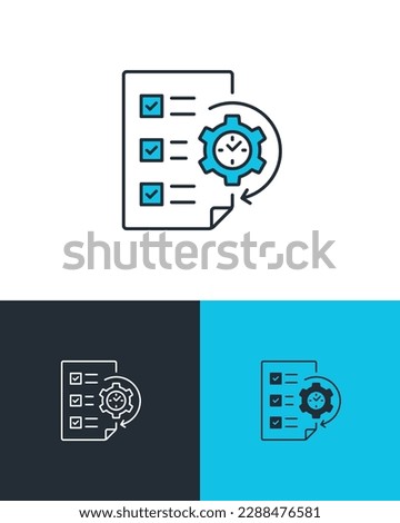 To do list with clock and gear on note paper. Task planning, project and time management concept. Business vector icon on three different backgrounds.