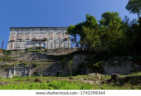 Italy, Polcenigo Castle dominates the ancient town from above Stock fotó © 
