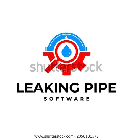 LEAKING PIPE SOFTWARE DROPLET WATER MAGNIFYING GLASS LOGO VECTOR ICON ILLUSTRATION