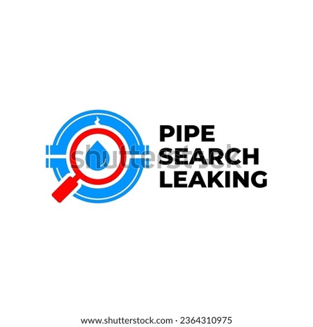 SEARCH PIPE LEAKING DROPLET OIL WATER MAGNIFYING GLASS LOGO VECTOR ICON ILLUSTRATION