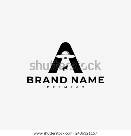 LETTER A INITIAL UFO NEGATIVE SPACE ALIEN LOGO VECTOR ICON ILLUSTRATION