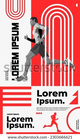 Running poster design with abstract geometry design illustration. with red and grey saturated colors. run poster. Marathon. City marathon.