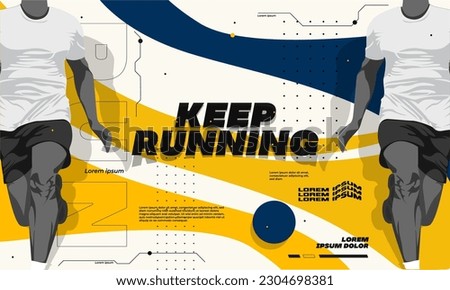 Running landing page design with runner's vector illustration with yellow and blue futuristic geometry concept design illustration. run poster. Marathon. City marathon. landing page