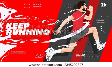 Running poster design with runner's realism vector design illustration. with Red saturated Background and fast white smoke illustration. run poster. marathon. city marathon.