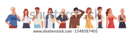 People thinking or making decision set, young man and woman thinking of something. Vector illustration in a flat