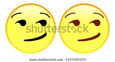 Smirking Emoji. A yellow face with a sly, smug, mischievous, or suggestive facial expression. A half-smile raised eyebrows, and eyes looking to the side.