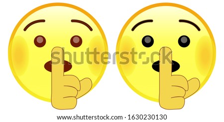 Emoji making silent. Emoticon shushing face. A yellow face with the index finger on the mouth. Illustration icon vector emoticon flat design on a white background.  