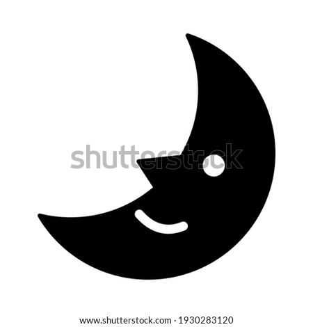 First-quarter moon with face isolated vector illustration. High quality black style vector icon