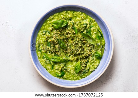 Similar – Image, Stock Photo Rice with basil pesto sauce