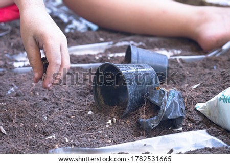 Similar – Image, Stock Photo Boy planting cactus seedling in garden