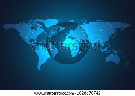 Glowing global network connection. World map expand as global business, composition concept. Vector Illustration.