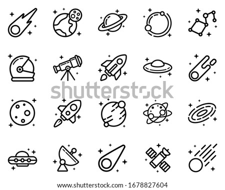 Set of space icon vector illustration in outline style for for web,landing page, stickers, and background