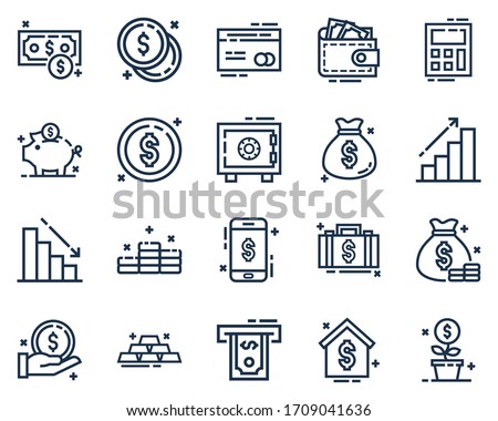 Set of Financial icon vector illustration in outline style.Money or wealth icon set for logo,web,landing page, stickers, and background