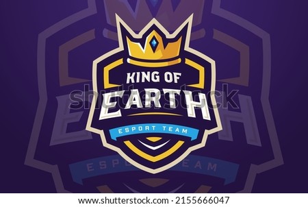 Professional King of Earth Esports Logo Template with Crown for Game Team or Gaming Tournament