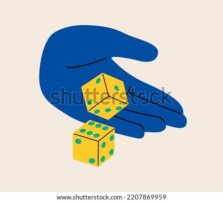 Hand throws dice. Throwing dice. Gambler concept. Playing in hand. Colorful vector illustration
