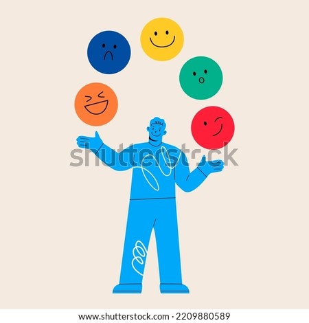 Emotional Juggling man. Impulse control and reaction mental activity explore inner personality. Colorful vector illustration

