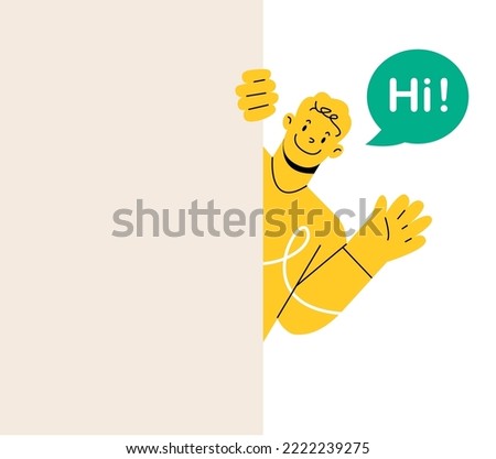 Man waving hand. Speech bubble hi. Colorful vector illustration
