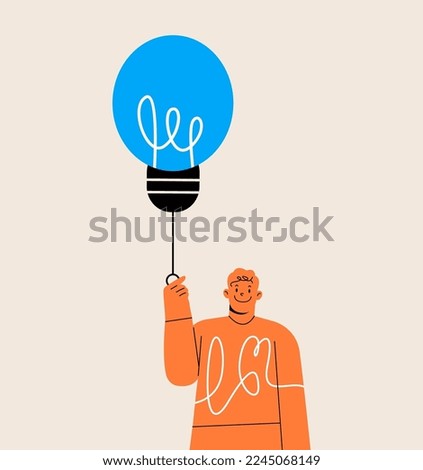 Earth hour, turn off light to save energy. Man turn off light bulb to save energy. Earth day and care for nature concept. Colorful vector illustration
