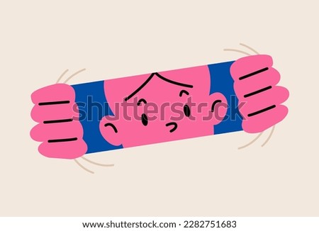 Woman is looking through an elastic opening. Colorful vector illustration
