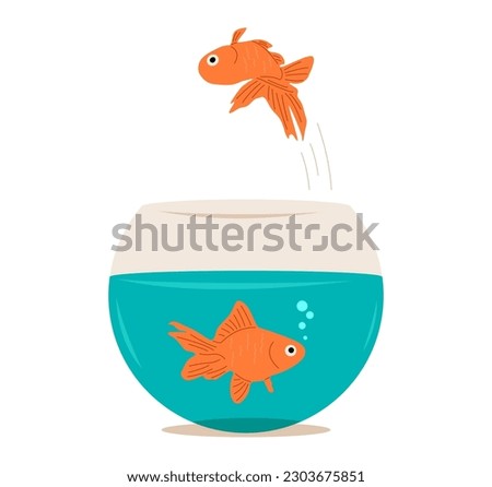 Goldfish in fish bowl. Flat vector illustration isolated on white background
