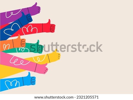 Thumb up hand. Good, great job, well done, ok. Concept of approval, agreement. Colorful vector illustration
