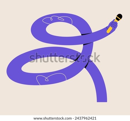 Funny long hand holding a microphone. Colorful vector illustration