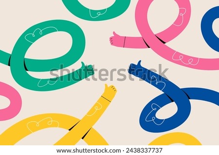 Funny long hands. Thumb up. Like gesture. Colorful vector illustration