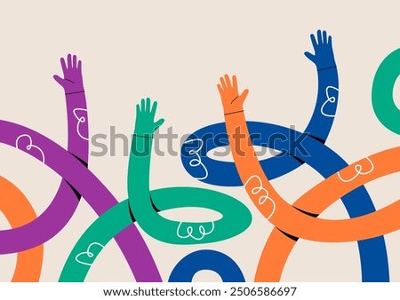 Funny long hands. Waving hand. Colorful vector illustration
