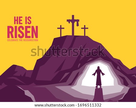 He Is Risen. Ressurection Illustration Flat Design.