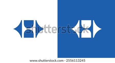 An abstract geometric H logo featuring blue and white elements on a split background, symbolizing modern design and creative branding potential. 