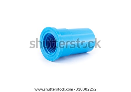 blue PVC pipe connections and Pipe clip isolated on white background