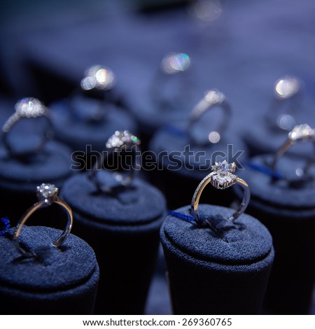 Fine luxury diamond jewellery window display with ring  pedant
