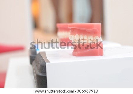 Side view False teeth in dental clinic