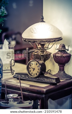 Vintage style, A retro desk clock place under retro desk lamp