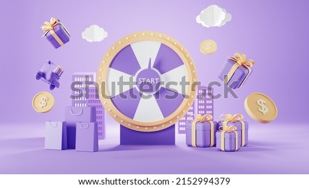 Roulette Event  3d purple fortune spinning wheel for online promotion events. Concept of winning the biggest discount as jackpot prize. ストックフォト © 