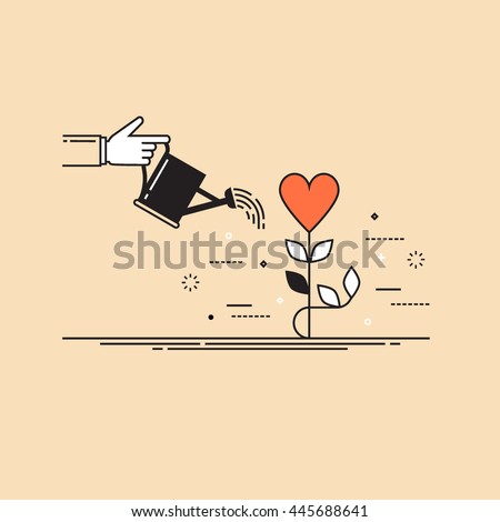 Thin line flat design colorful vector illustration concept for charity, help, supporting, work of volunteers isolated on stylish background