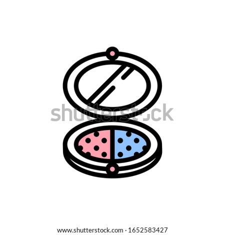 Vector icon eye shadow in a r round box in flat style with black stroke, pink and white fill and circles texture for design