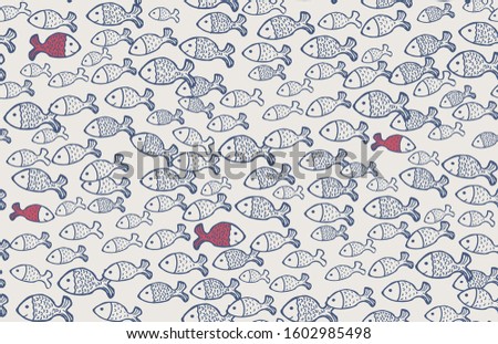 Repeatable fish pattern consisting of swarm fishes swimming
against the current.