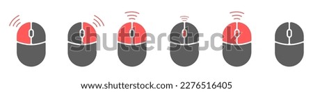 Computer mouse icons vector. Left and right click vector. Icons set of pressing different mouse buttons for PC. Mouse wheel scroll icon vector. Mouse icon set for PC.