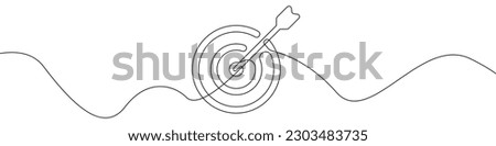 Arrow on target line continuous drawing vector. One line Arrow on target vector background. Arrow on target icon. Continuous outline of Arrow on target. Arrows on targets linear design.