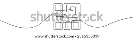 QR code sign line continuous drawing vector. One line QR code icon vector background. QR code icon. Continuous outline of a QR code.