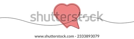 Heart Tooltip message icon line continuous drawing vector. One line Heart message icon vector background. Message bubble icon. Continuous outline of a Tooltip notification icon.