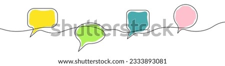 Message set icon line continuous drawing vector. One line Color hint bubble icon vector background. Tooltip icon. Continuous outline of a Notification speech balloon icon.