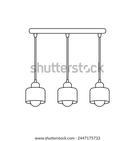 Hanging lamp vector line icon. Lamp logo outline icon. Loft style chandelier. Black line light bulb vector. Vector illustration. Home interior lighting.