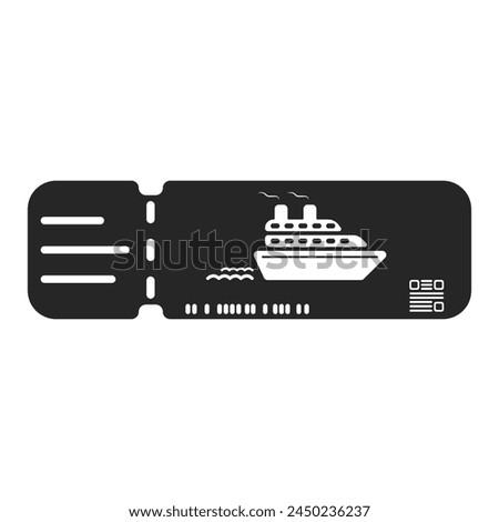 Ship ticket black vector. Booking a ticket for travel. Tourist ticket for a cruise ship. Sea, ocean ticket vector. Boarding pass black icon. Passenger registration document, ship boarding pass.